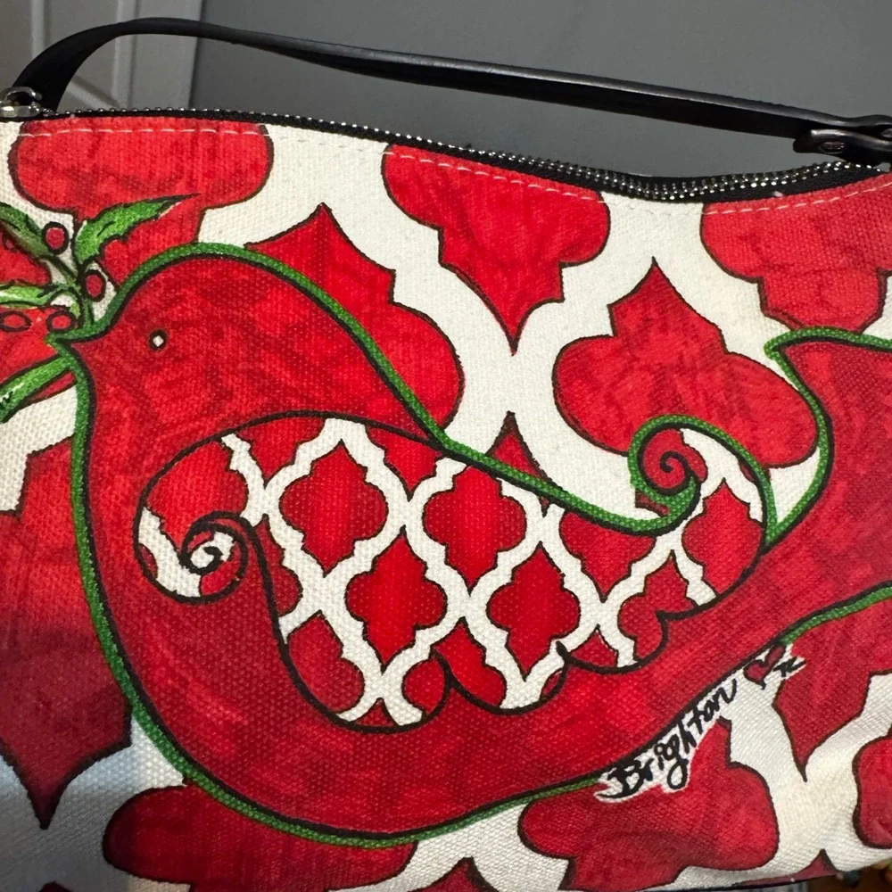 BRIGHTON Love Dove Canvas Crossbody Bag Tassel Red Bird - Picture 3 of 10